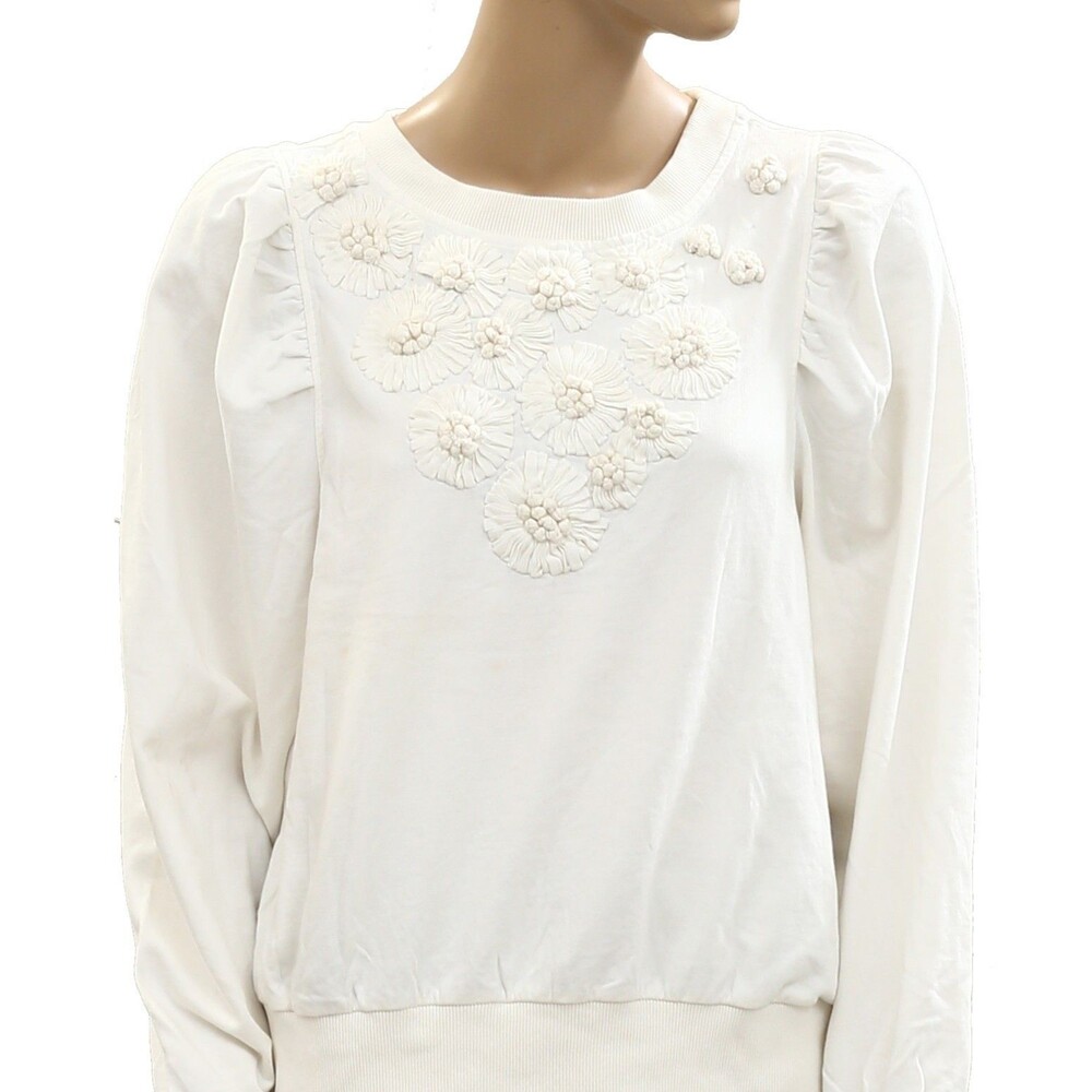 By Anthropologie Embroidered Sweatshirt Top Floral Long Sleeve Cotton L 285600 - Picture 5 of 8